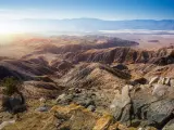 Mojave Desert, Joshua tree National Park, California, USA with a picturesque view of the park, the red rocky mountains on the high desert on a clear sunny day.