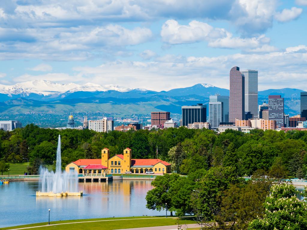 View of City Park and downtown Denver, Colorado