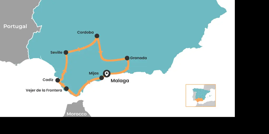 Andalucia road trip starting and ending in Malaga - map