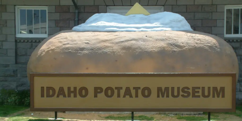 Sculpture of a baked potato in front of the Idaho Potato Museum in Blackfoot, Idaho