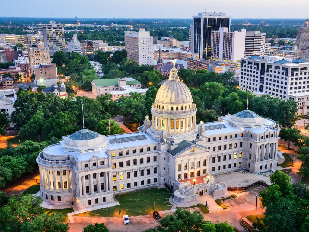 Jackson, Mississippi, USA skyline over the Capitol Building.