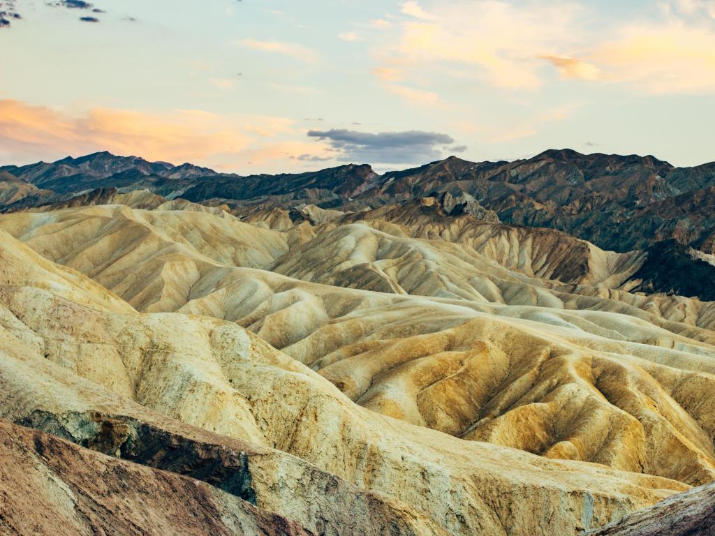 Death Valley National Park, California, USA with a sunset at the Zabriskie Point.