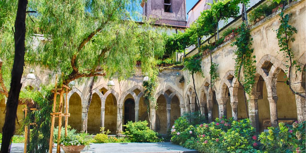 The scenic cloister of San Francesco d'Assisi Church in Sorrento, Italy, on the Amalfi coast