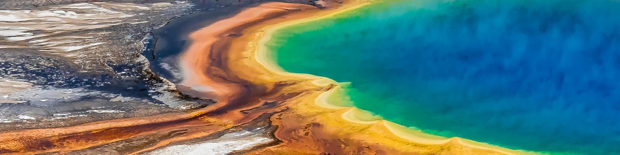 Grand Prismatic Spring in Yellowstone National Park, Wyoming, USA taken as a view from above.