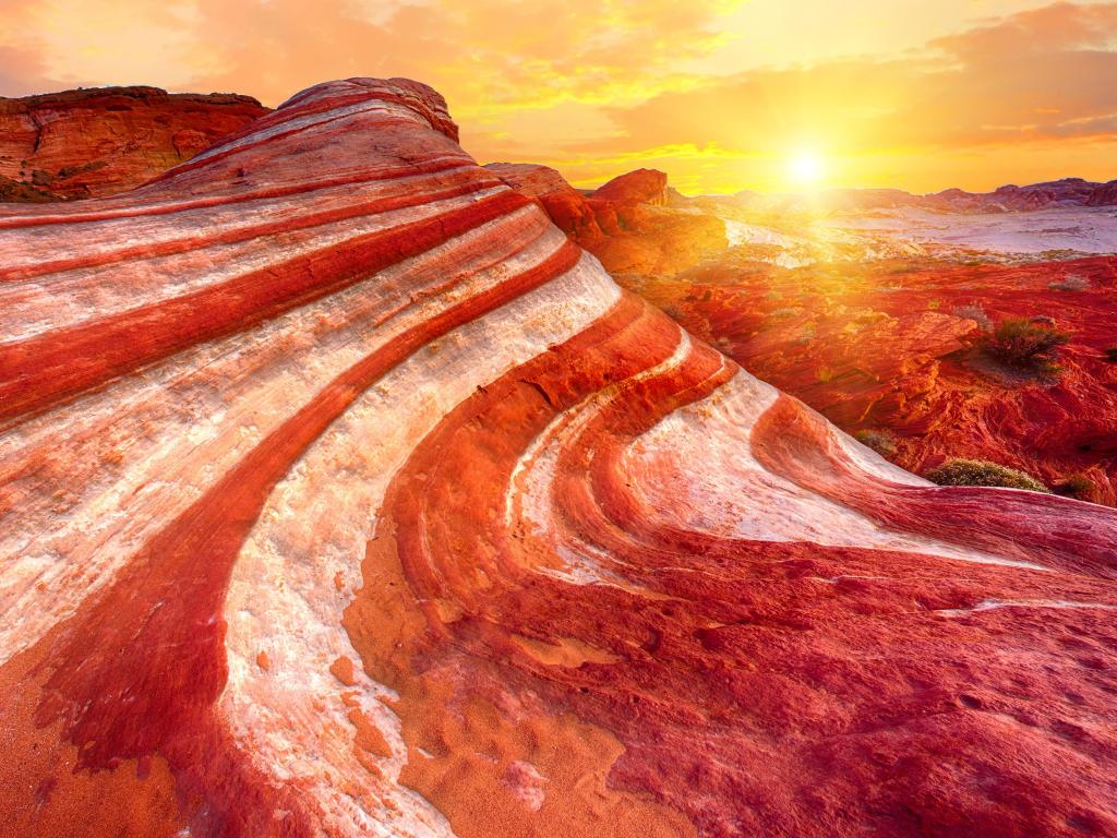 Amazing colors and shape of the Fire Wave rock in Valley of Fire State Park, Nevada, USA.