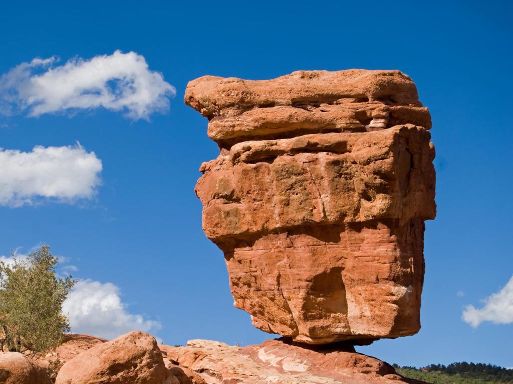Fascinating rock formation that looks like it is balanced on a single spot in the Garden of the Gods near Colorado Springs