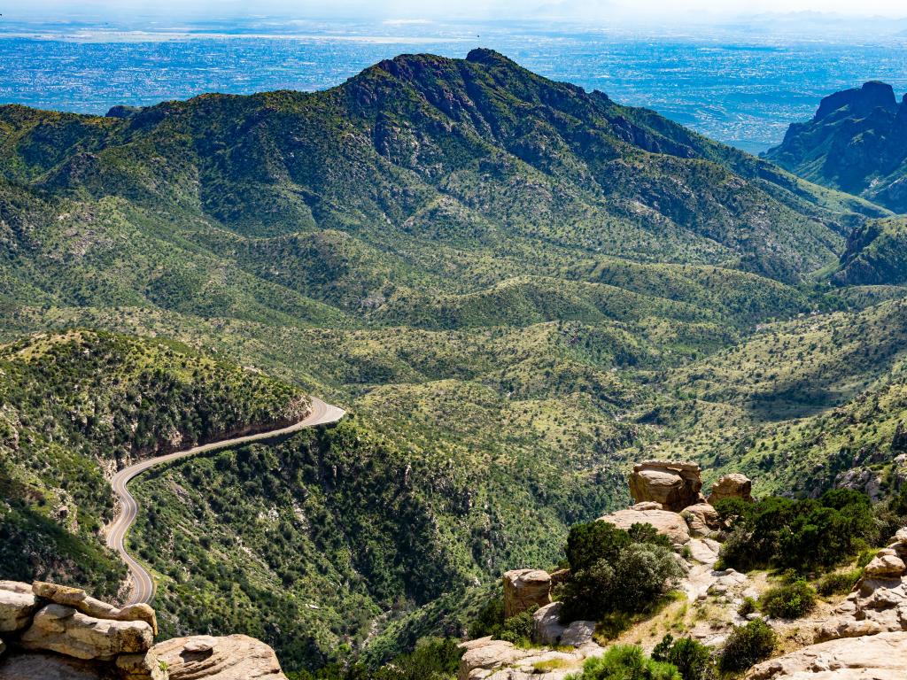 Catalina Highway going through the Mount Lemmon range as seen from the Windy Point Vista.