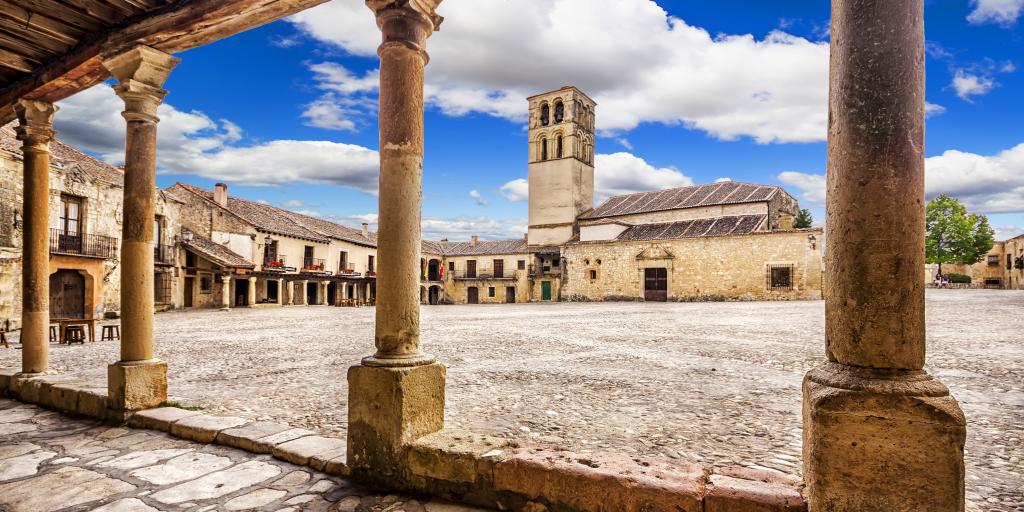 Plaza Mayor of Pedraza village in Segovia on the Castilla y Leon road trip in Spain