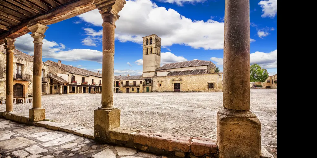 Plaza Mayor of Pedraza village in Segovia on the Castilla y Leon road trip in Spain