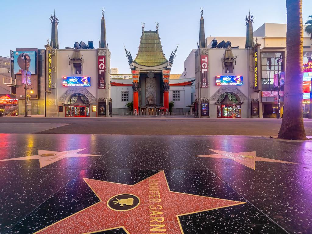 View of the TCL Chinese Theatre and the stars on Hollywood Boulevard, LA