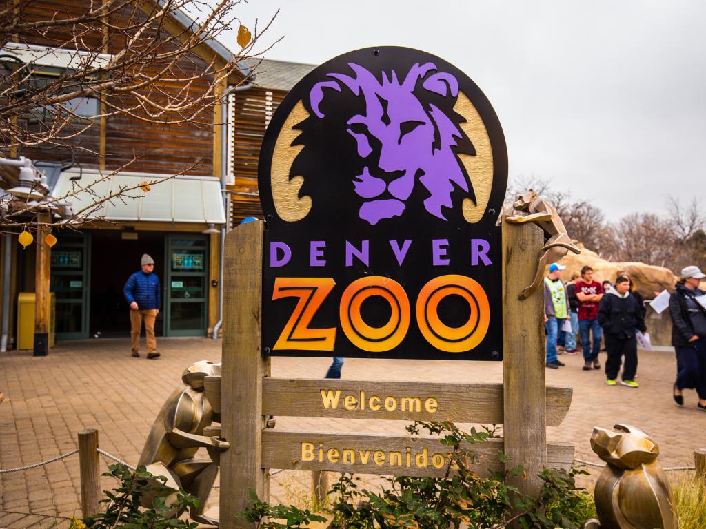 Entrance sign at the Denver Zoo welcoming visitors