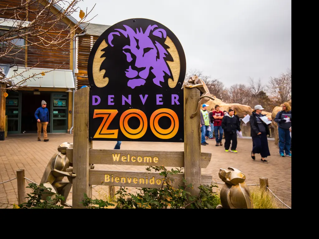 Entrance sign at the Denver Zoo welcoming visitors