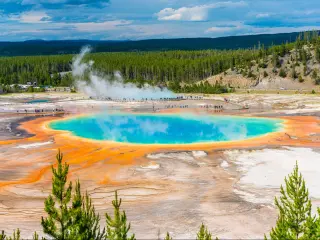 The grand prismatic geyser in Midway Basin, Yellowstone National Park.