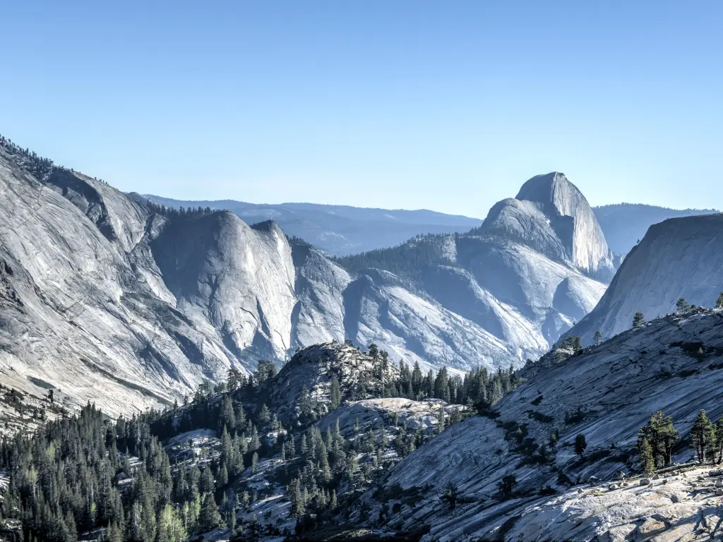 The view from Olmsted Point to Yosemite National Park below including Half Dome in the background