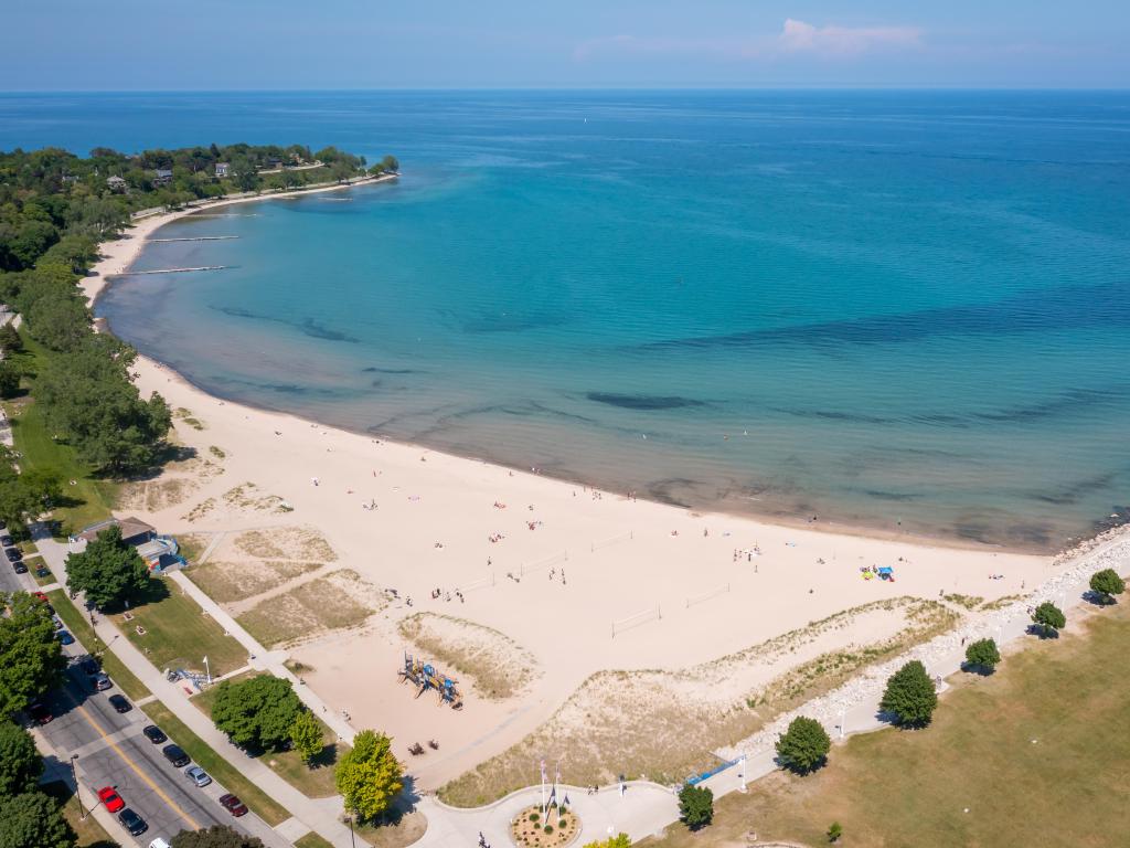 Aerial view of beautiful beach in Sheboygan WI