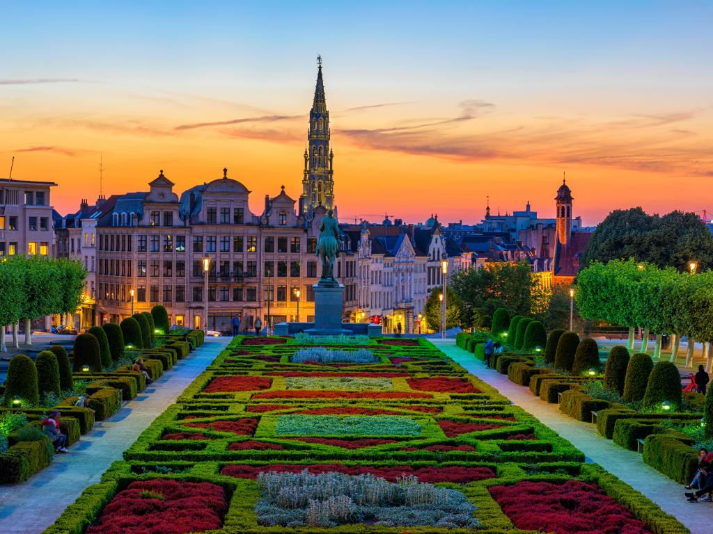 The Mont des Arts or Kunstberg is an urban complex and historic site in the centre of Brussels, Belgium. Night cityscape of Brussels. Architecture and landmark of Brussels.