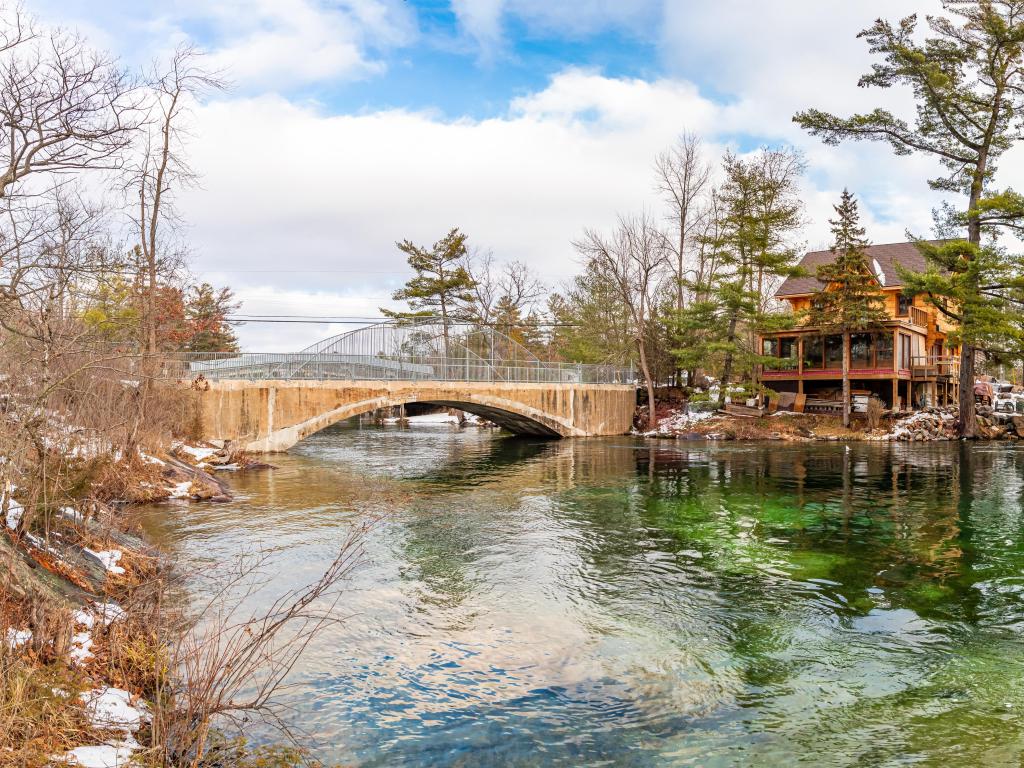 The Little Falls Cottage country area Washago Muskoka County. Lake area in winter