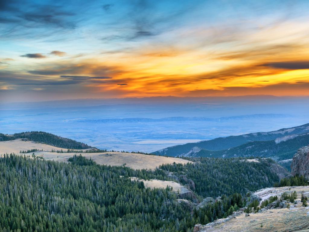 Dramatic beautiful sunset viewed from the Bighorn Mountains near Sheridan, Wyoming