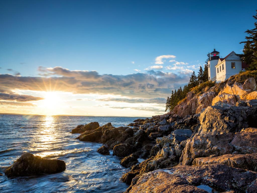 Bass Harbor Lighthouse at sunset Acadia National Park, Maine USA