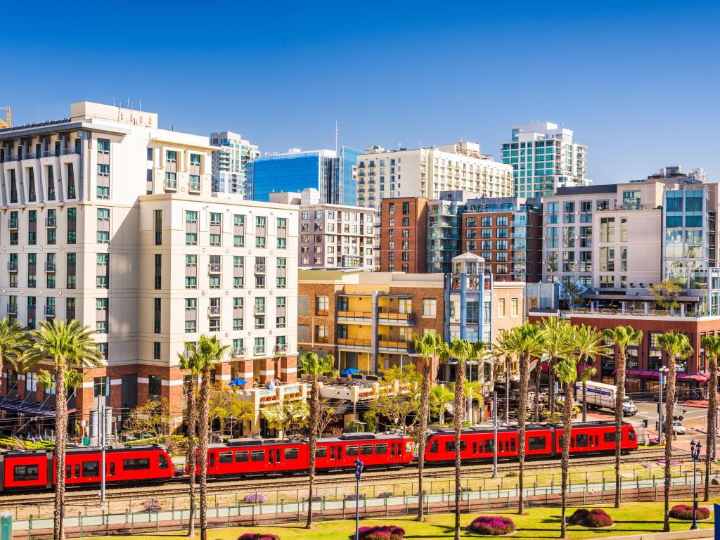 San Diego, California cityscape at the Gaslamp Quarter.