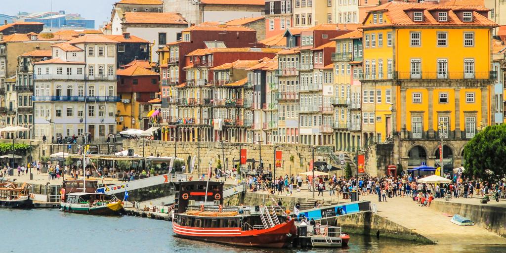 Ribeira neighbourhood of colourful houses over the river, Porto