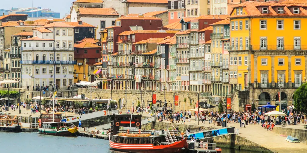 Ribeira neighbourhood of colourful houses over the river, Porto