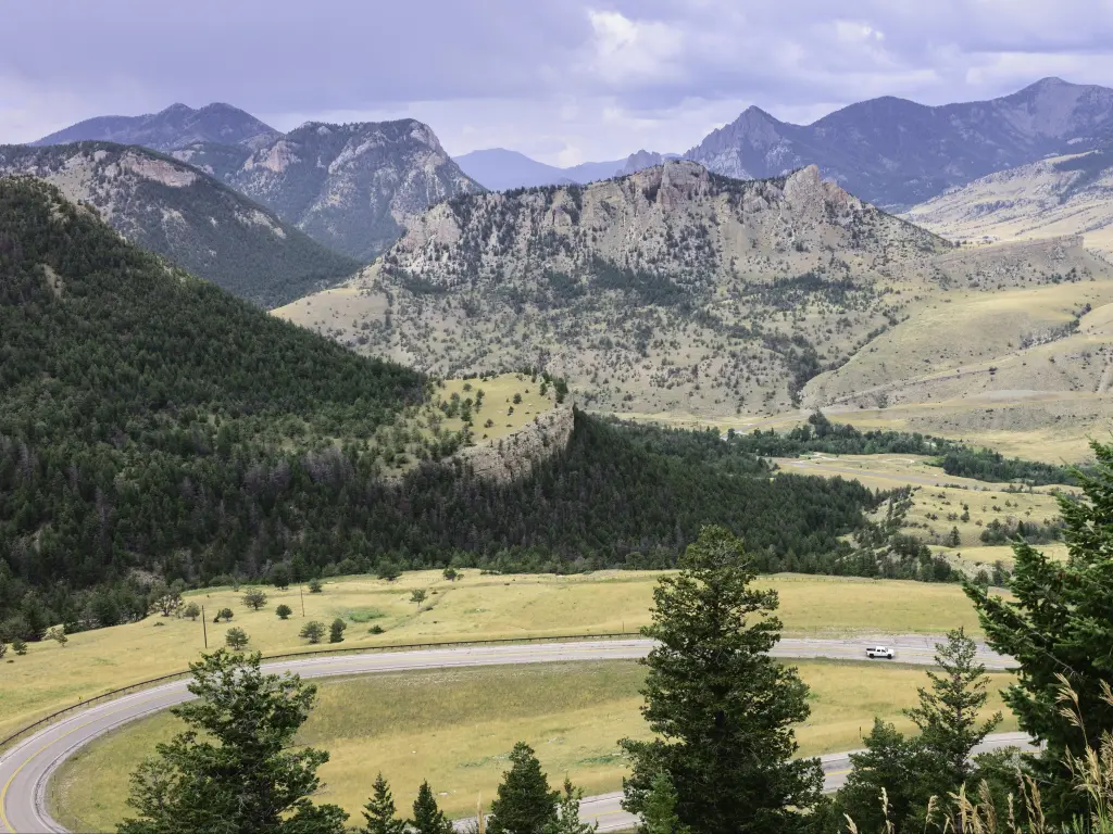 View across the rugged landscape of the Beartooth mountains from the Beartooth Highway near Red Lodge