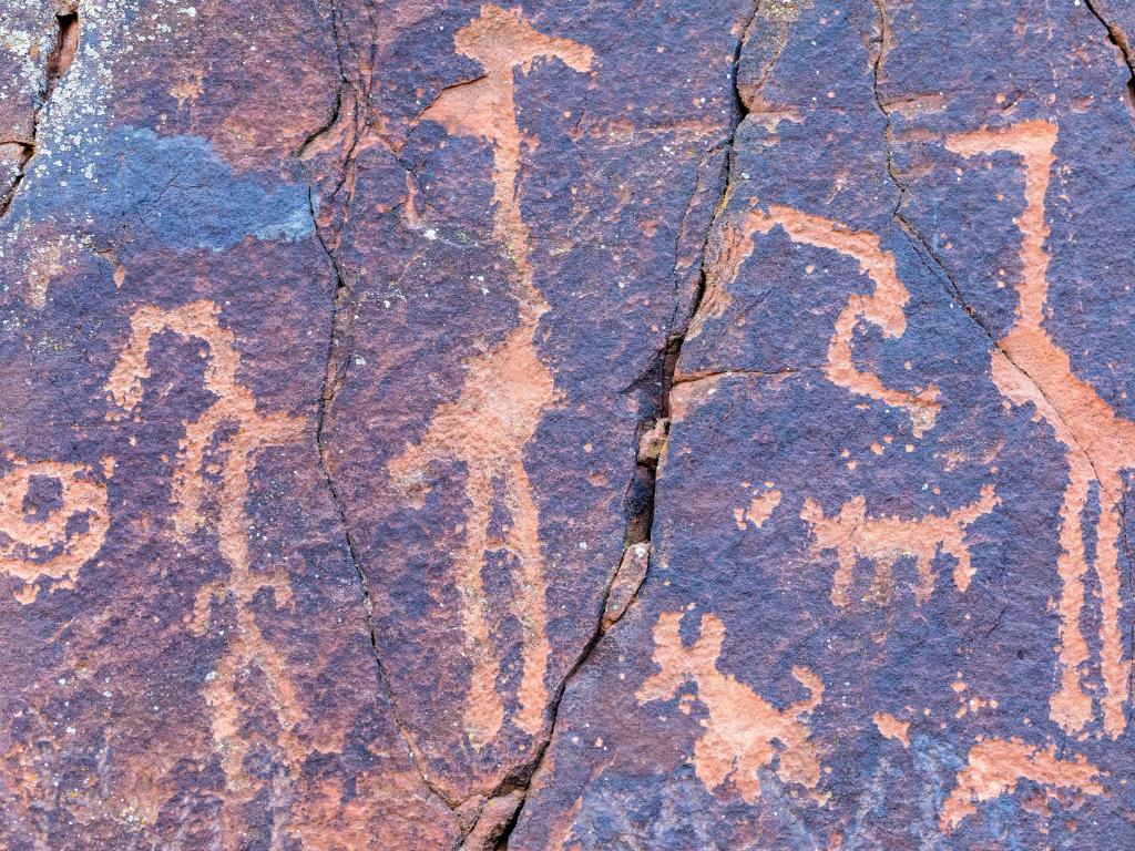 Image showing panel details depicting birds, animals, people etched into stone