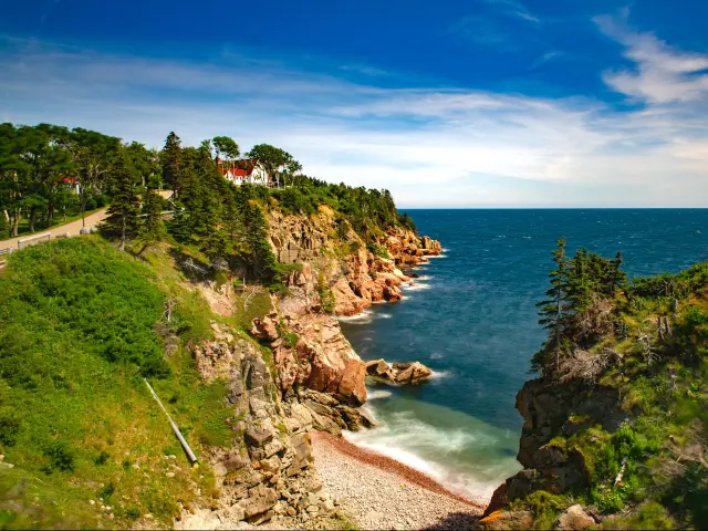 Nova Scotia, Canada with coastline views from the Keltic Lodge in Ingonish on the Cabot Trail on Nova Scotia on a sunny day.