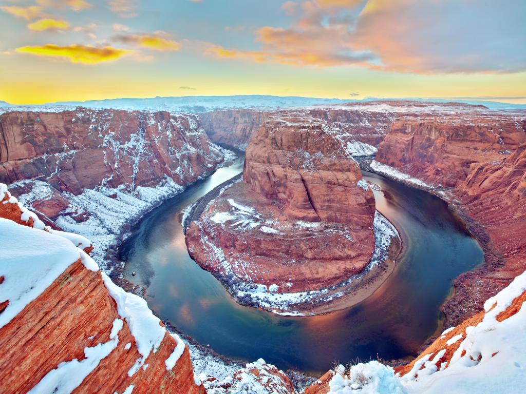 View of Horseshoe Bend (Arizona) at the sunset in the winter.
