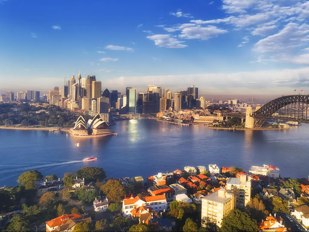 Sydney, Australia with a cityscape of Sydney taken on a sunny day. 