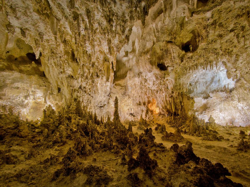 Carlsbad Caverns National Park, New Mexico, USA with a grotto showing the caves formed from acid dissolving limestone. 