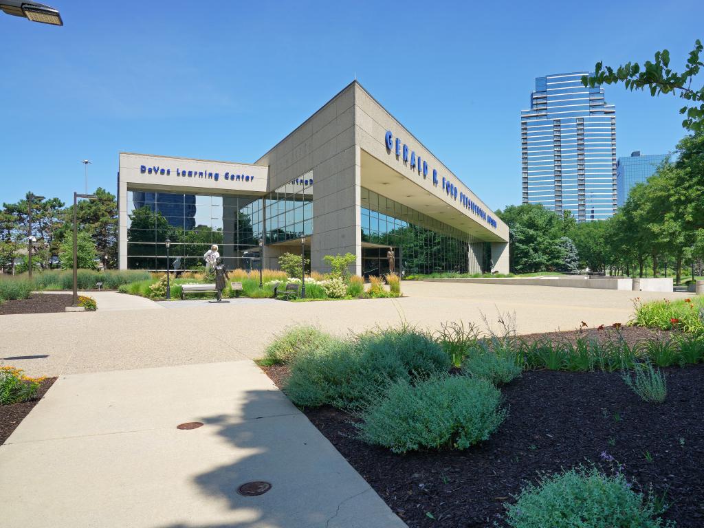 The glass structure building of Gerald R. Ford Museum in Grand Rapids, Michigan.