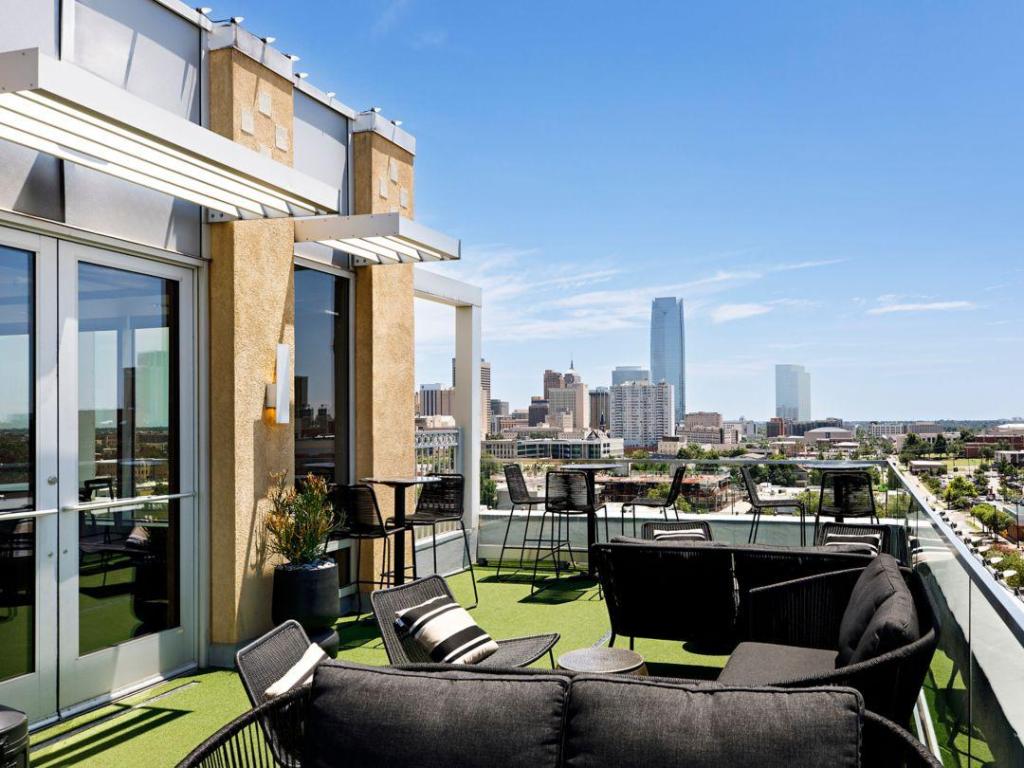 Luxury rooftop bar and panoramic city views on a clear day, from Ambassador Hotel, Oklahoma City
