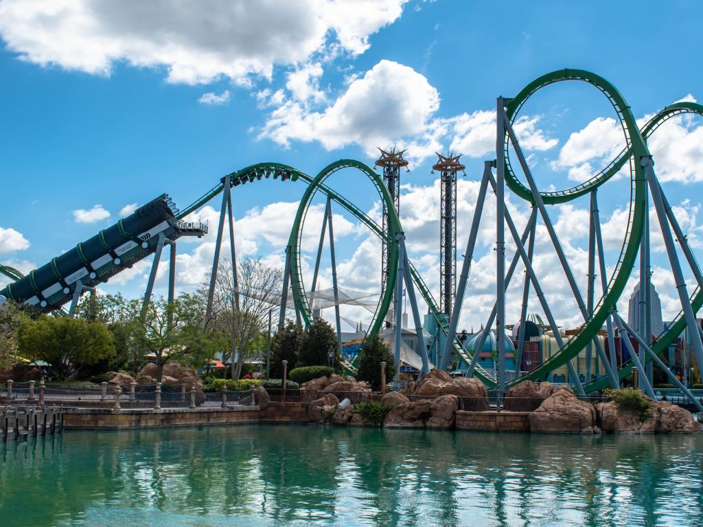 The Incredible Hulk roller coaster in Universal Studios on a sunny day