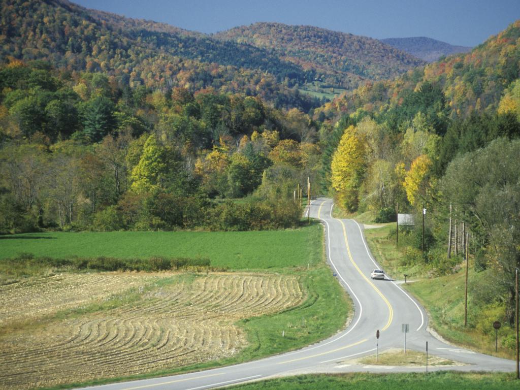 An open road on scenic Route 100 near Stockbridge, Vermont