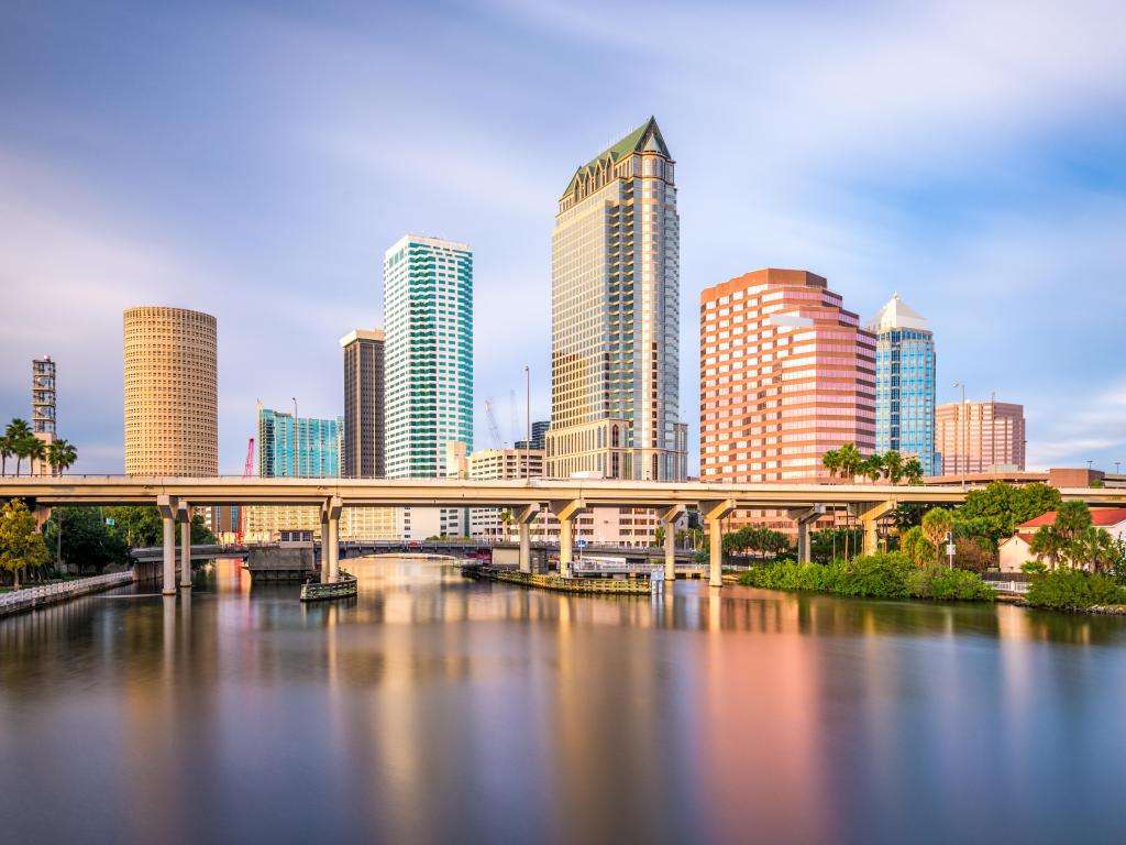 Tampa, Florida, USA downtown skyline on the Hillsborough River.