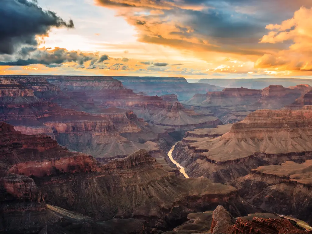 A Scenic view of the Grand Canyon in Grand Canyon National Park during dusk.