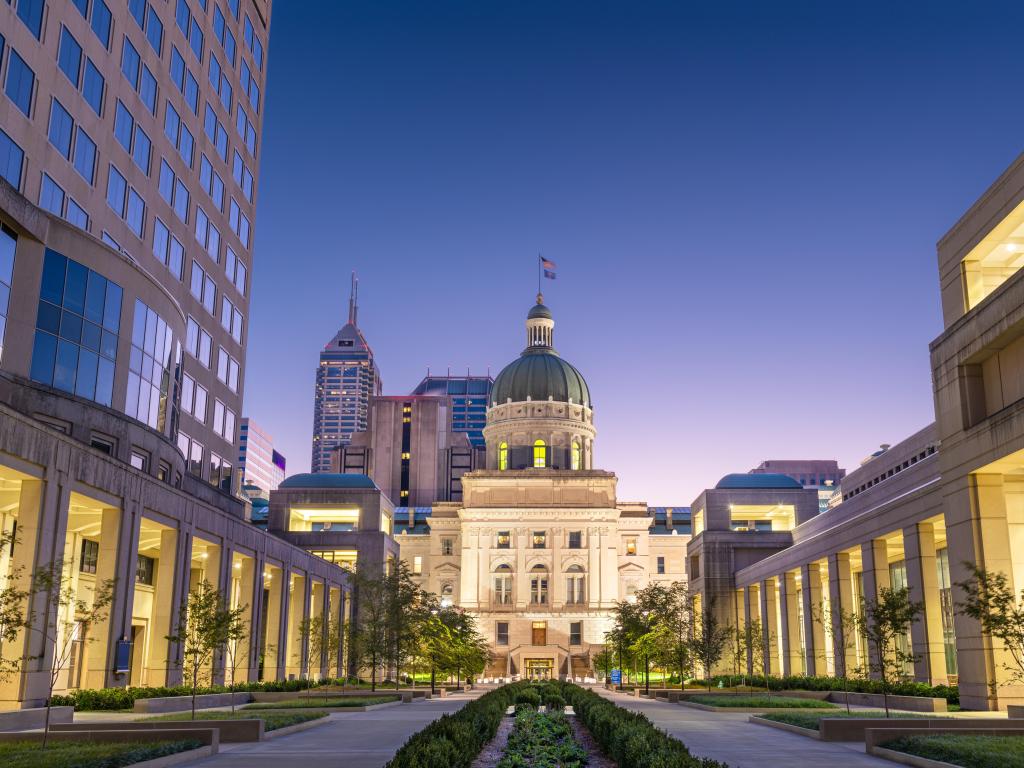 Indiana State Capitol Building in Indianapolis, Indiana, USA at early evening.
