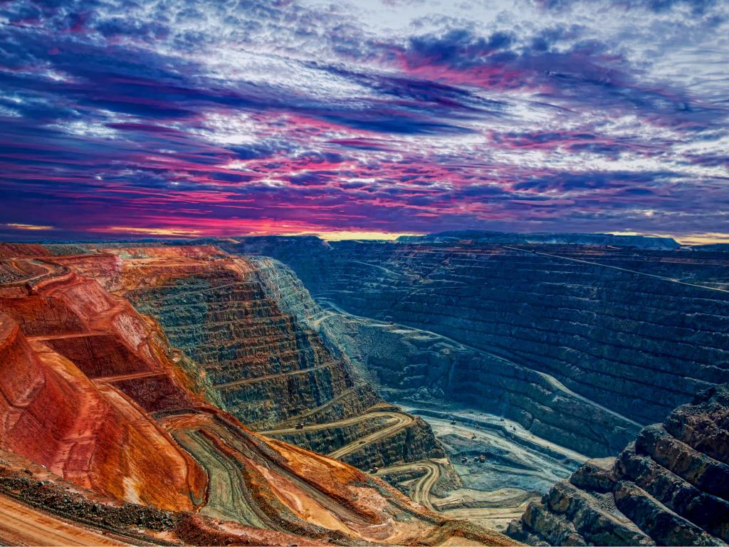 Once Australias largest open cut gold mine, The Super Pit with the sky overlooking at sunset