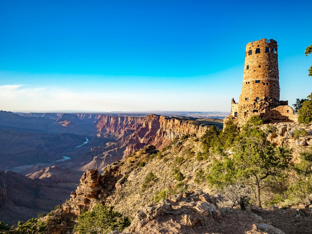 Grand Canyon Desert View Watchtower on a sunny day.
