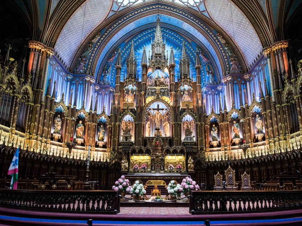 Notre-Dame Basilica, Montreal, Canada showing the interior of the largest and oldest cathedral in Montreal. 