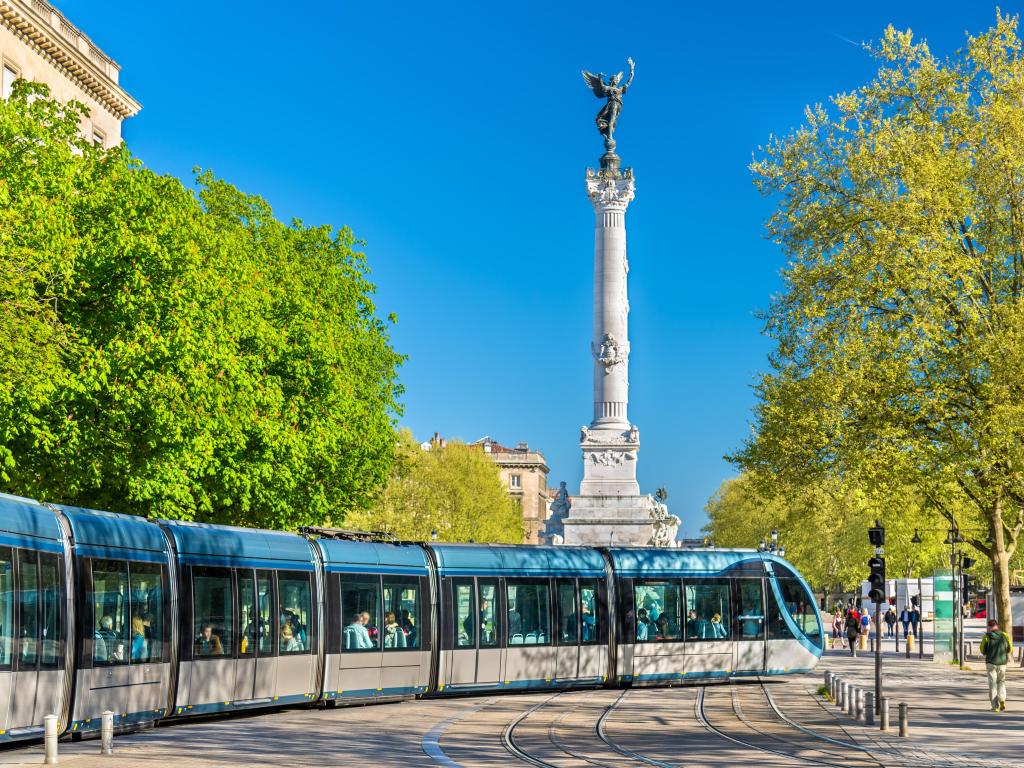 Tram near the Monument aux Girondins in Bordeaux - France