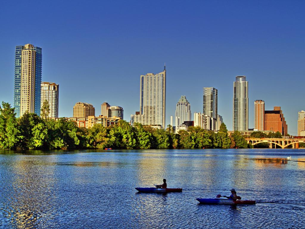 Beautiful Austin skyline reflection on Lady Bird Lake