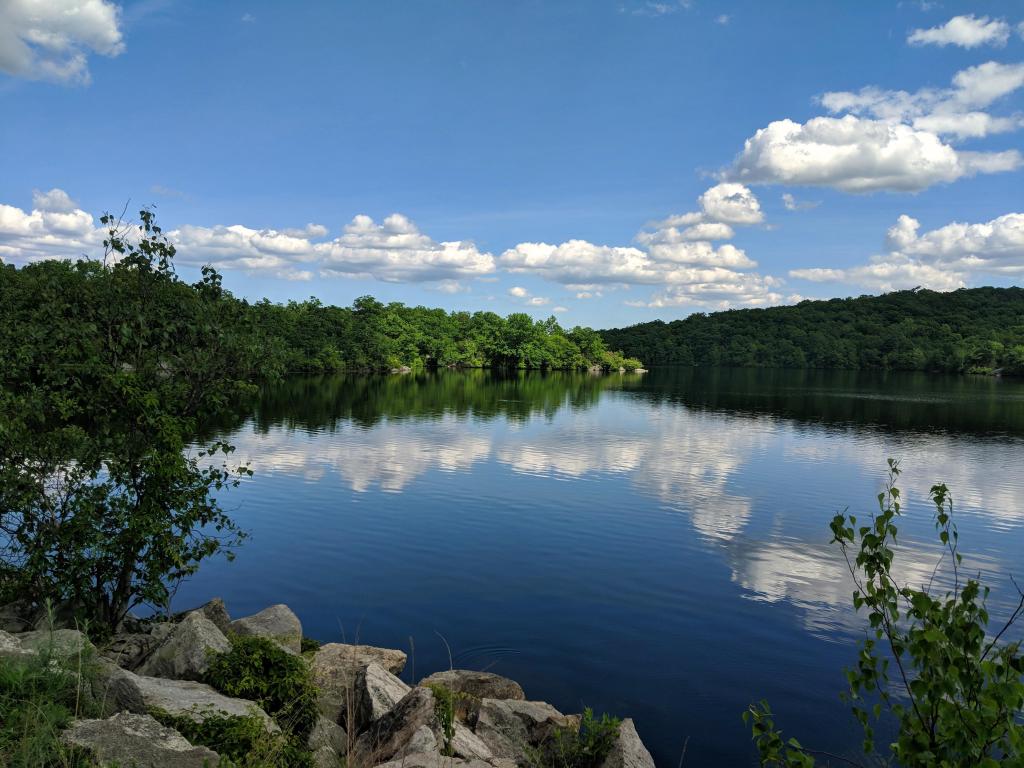 Panoramic view across Ramapo Lake within Ramapo Mountain State Forest in Northern New Jersey