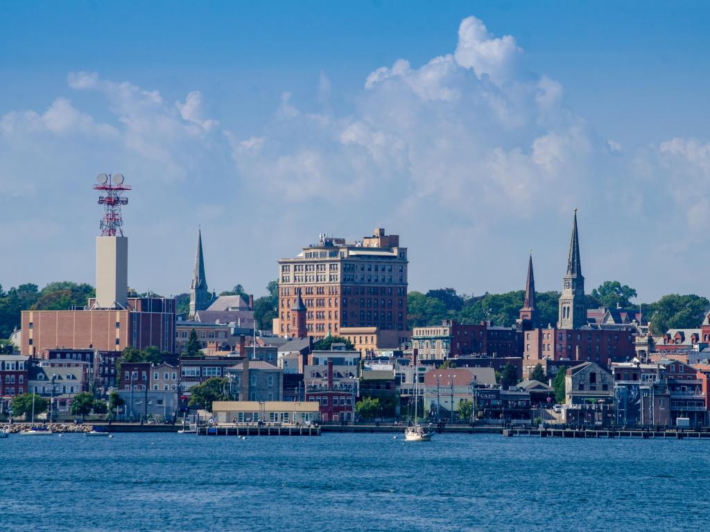 Skyline of the city of New London, Connecticut on a sunny day