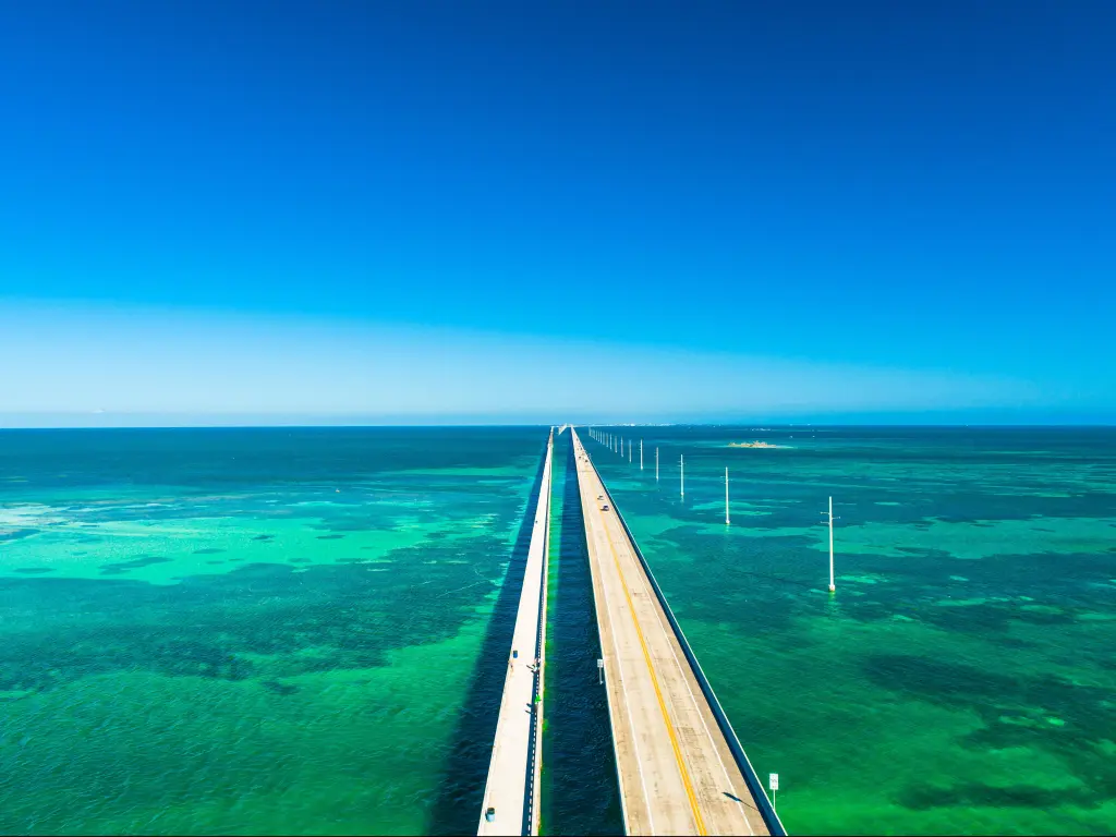 Aerial view of Seven Mile Bridge. Florida Keys, Marathon, USA.
