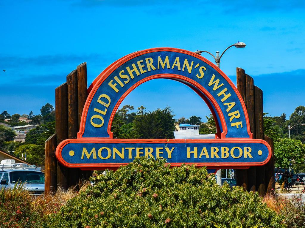 Close up of sign entering Old Fisherman's Wharf, Monterey, CA