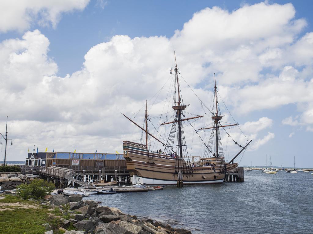 Plymouth, Massachusetts, USA taken at the Ship Mayflower II on a sunny day.