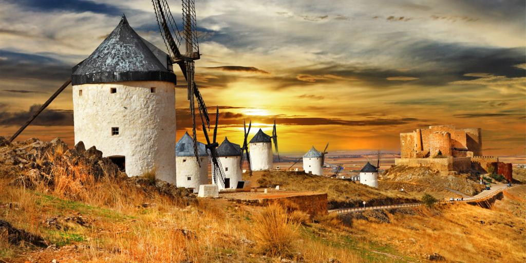 Beautiful windmills in Campo de Criptana on a drive through Castilla-La Mancha